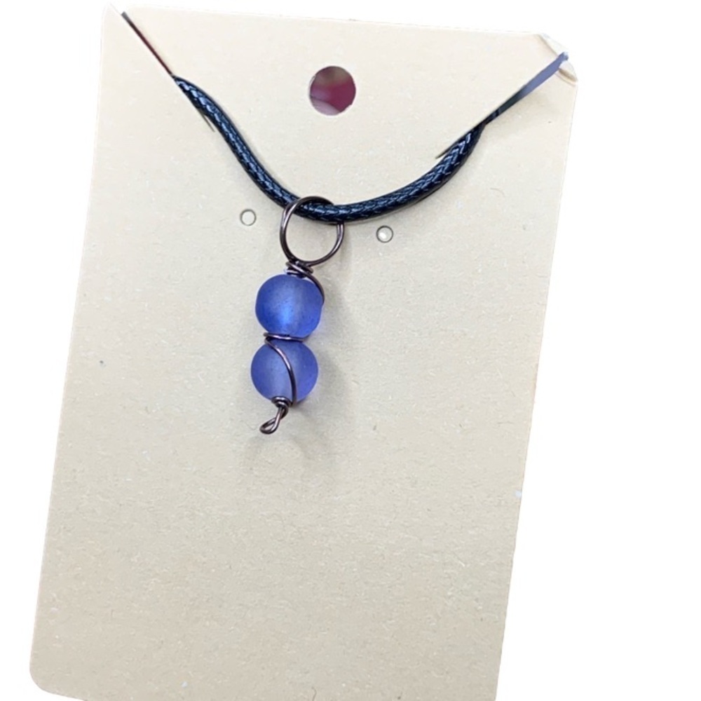 Blue sea glass handmade necklace
